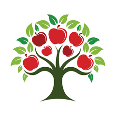 Poster - Colorful vector illustration of an apple tree with red apples and green leaves, perfect for educational themes or healthy lifestyle promotions
