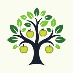 Poster - Colorful vector illustration of an apple tree with red apples and green leaves, perfect for educational themes or healthy lifestyle promotions