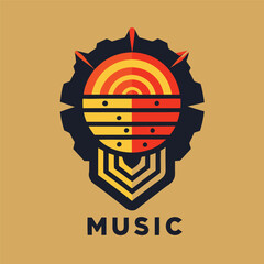 Poster - Cultural vector illustration featuring a tribal figure with musical notes and a basketball, celebrating artistic and athletic expression in a vibrant design