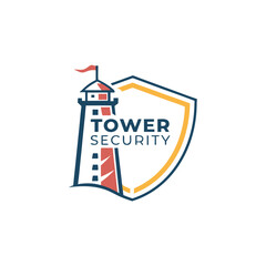 Poster - Vector illustration of a lighthouse logo representing tower security with bold design elements for brand identity