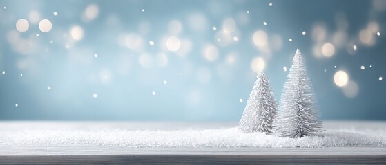Wall Mural - Small white tree on a snow-covered ground with soft natural light, minimal winter landscape detail.