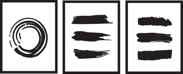 Set of Hand-Drawn Grunge Rectangle Brush Frames – Artistic Black Ink Borders for Modern Design, Posters, and Layouts