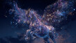 © Vilius - celestial pegasus flying through starry night sky, glowing mythical winged horse illustration made of starlight and cosmic clouds, fantasy creature in dreamy universe scene