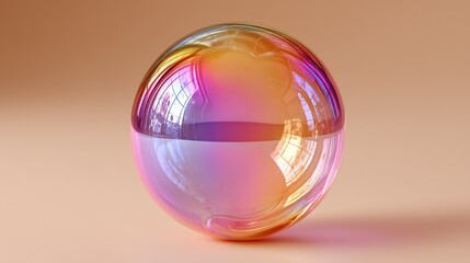 Wall Mural - a colorful egg resting on a pink background, with a reflection glowing atop it