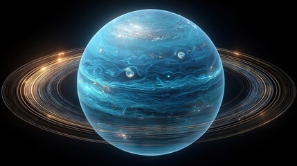 Wall Mural - an artistically rendered planet with surrounding rings and a central star