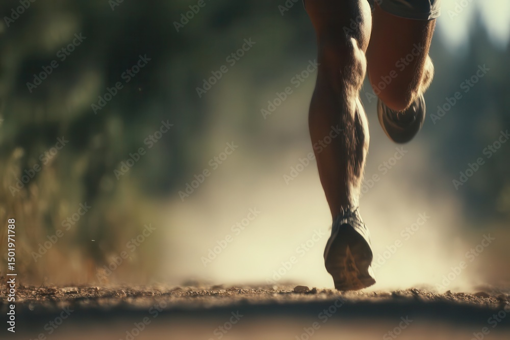 Male Calf Rear Muscular calves are a notable feature of a male jogger training for a ...