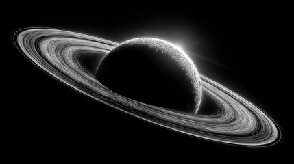Wall Mural - saturn black-and-white photo captured from trip around sun using camera