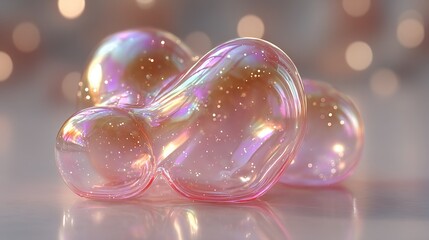 Wall Mural - a close-up of a bubble object on a reflective surface with a boke of lights in the background