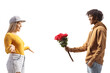 © Ljupco Smokovski - Gen z african american man giving a bunch of roses to a caucasian girl