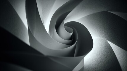  A black-and-white photo of a spiral object in the center of the image is displayed