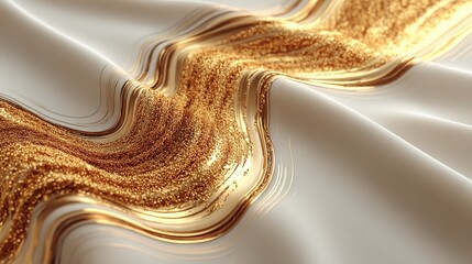 Wall Mural -   A close-up of a gold and white fabric with wavy designs on both sides