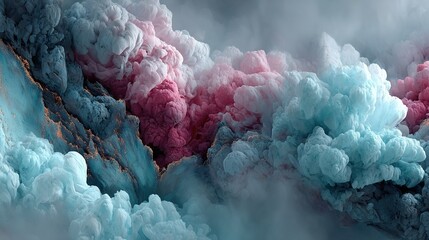 Wall Mural - blue and pink clouds float against gray and black sky, with vibrant hues in the foreground