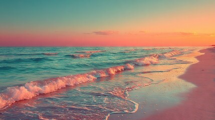 Wall Mural - a breathtaking view of a beach at sunset, featuring waves crashing in and out of the water as the su