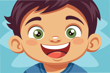 Poster - Happy young boy with a big smile in a colorful vector illustration design showcasing innocence and joy