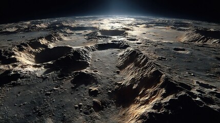Wall Mural - a photo of the lunar surface taken from space, showing a bright object in the background
