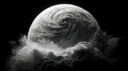 Wall Mural - a monochromatic image of a massive object surrounded by a gloomy atmosphere and cloud formations in 