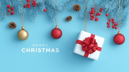 Wall Mural - Close-up of a gift box wrapped with white paper and tied with a red ribbon and bow on a plain background.