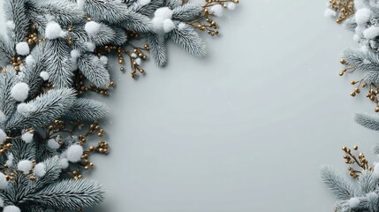 Wall Mural - Snow-covered Christmas tree decorated with lights outdoors in a winter daytime setting.