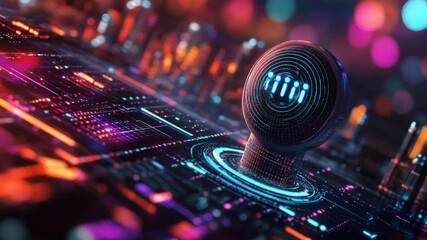 Fototapete - Digital Sphere: Neon Cityscape