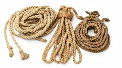 Aufkleber - Close-up shot of a rope with a knot on a white background, perfect for use in illustrations or presentations about binding, constraint, or security