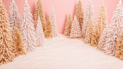 Wall Mural - Snow-covered trees standing tall in a winter forest landscape during daylight hours.