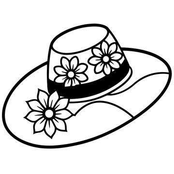Bold Floral Wide-Brim Hat – Vector on White