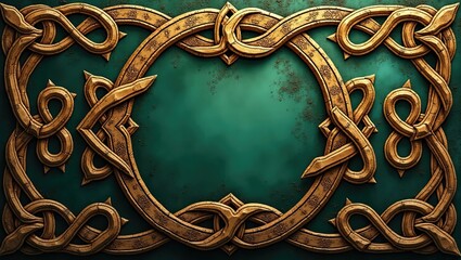 Poster - Celtic Frame Design With Intricate Patterns and a Rich Emerald Background Texture
