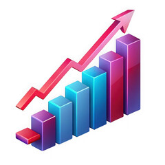 Fototapete - Ascending graph depicting business growth and statistical data on a transparent background