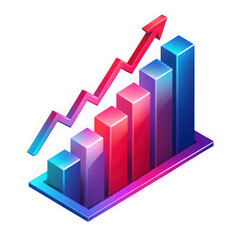 Fototapete - Colorful 3d financial bar chart representing growth and success with ascending arrow on a transparent background