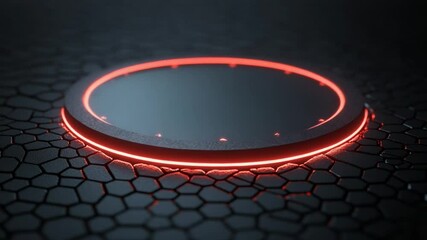 Poster - Futuristic Red Glowing Circle on Dark Hexagon Background