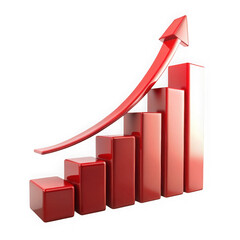 Fototapete - Red 3d rendered business chart with increasing arrow and transparent background