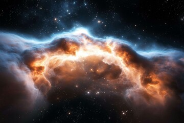 Wall Mural - large cloud of gas and dust in space with a bright orange and blue swirl