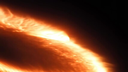 Abstract cosmic disk with vibrant orange and yellow glow surrounded by bright swirling cloud formation on dark backdrop
