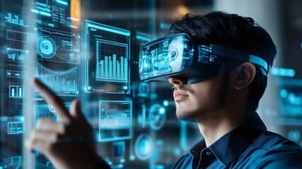 Poster - Man in VR Headset Interacting with Holographic Interface