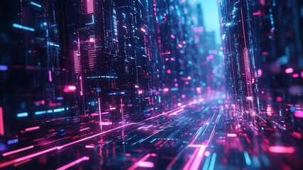 Poster - Neon Cityscape: A Digital Metropolis at Night