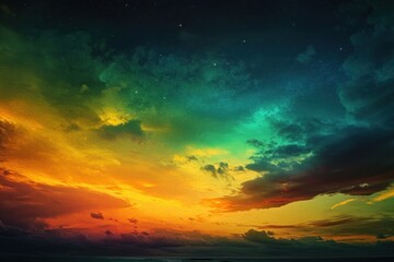 Colorful, vibrant sunset sky with clouds