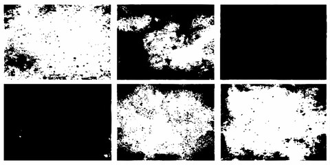 Aufkleber - Collection of abstract black and white grunge textures perfect for adding depth and style.in a grid arrangement on a white background.