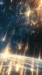 Wall Mural - This  s the stunning sight of a meteor shower against the backdrop of Earth and stars in space.