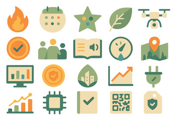 Poster - Collection of colorful icons representing various concepts such as nature, technology, and planning in a modern graphic style