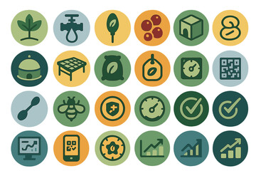 Poster - Various icons representing sustainability, agriculture, and resource management concepts displayed in a modern design