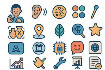 Poster - Diverse set of icons representing communication, technology, and learning in a modern design
