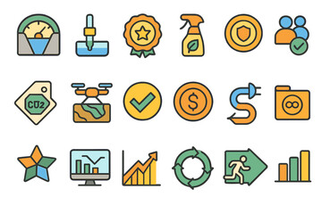 Poster - Collection of colorful icons representing sustainability, business growth, and community engagement