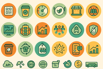 Poster - Collection of eco-friendly and technology-themed icons showcasing sustainability and innovation in design and development