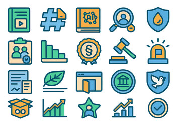 Poster - Symbols representing digital marketing, analytics, and legal aspects in a colorful design