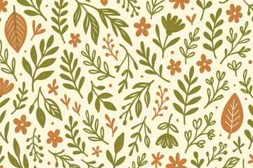 Poster - Colorful floral pattern with various leaves and flowers on a light background