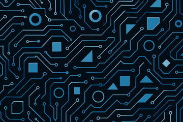 Poster - Intricate circuit board design featuring geometric shapes in blue and black colors