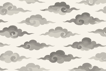 Poster - Stylish gray cloud pattern on a light background with swirling designs creating a serene and elegant atmosphere