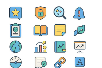 Poster - Colorful collection of icons depicting various concepts and activities commonly used in digital communication and data representation