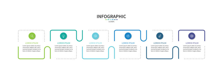 Fototapete - Business infographic template. 6 Step timeline journey. Process diagram, Infographic elements vector illustration.	