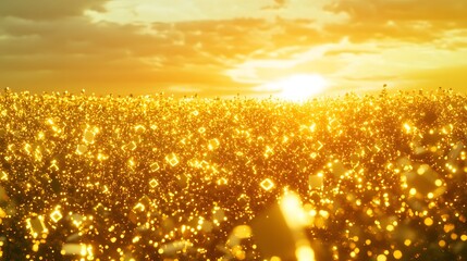 Aufkleber - Golden field at sunrise, filled with shimmering particles.